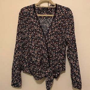 Abercrombie & Fitch Black Floral Wrap Top